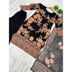 Designer Silk Salwar Kameez Party Wear Top-Bottom and Dupatta with Heavy Embroidery Work Elegant Look - Product Image 2