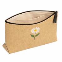 Pochette surdimensionnée en jute écologique GI, imprimé marguerite, avec fermeture éclair, sac de rangement cosmétique, provenant du Bengale, Inde