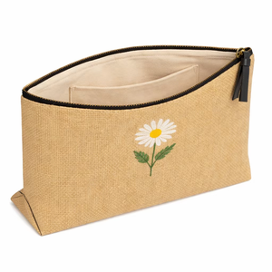 กระเป๋าคลัทช์ขนาดใหญ่ลายดอกเดซี่แบบรักษ์โลก ผลิตจากผ้าปอกระเจา พร้อมซิป ใช้จัดเก็บเครื่องสำอาง จากรัฐเบงกอล อินเดีย - Product Image 1