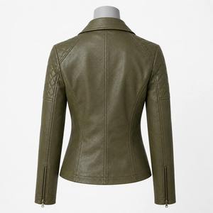 Veste de moto en cuir de vache vert olive pour femme, coupe-vent, manches longues, fermeture éclair matelassée, col ouvert, longueur normale, style hiver - Product Image 4