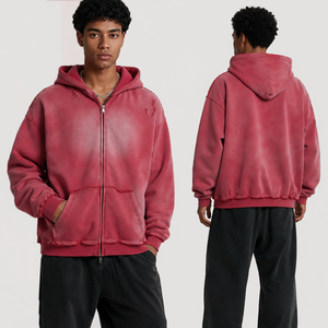 เสื้อฮู้ดซิป OEM 2026 รุ่นวินเทจ ล้างสีแบบวินเทจ  ผ้าหนา 400GSM ทรงโอเวอร์ไซส์ สีซีดจาง สไตล์สตรีทแวร์ แจ็คเก็ตซิปเต็มตัว - Product Image 1