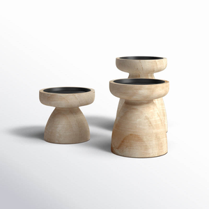 Juego de 3 Portavelas Cónicos de Diseño Geométrico Moderno, Rectangulares, Clásicos, Vintage, Ecológicos, de Madera Maciza Blanca Contemporánea - Product Image 3