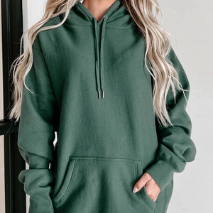 Sudadera con Capucha Extra Grande para Mujer, Color Sólido, Manga Larga, Tejida en Algodón, para Otoño, con Bolsillos - Product Image 2