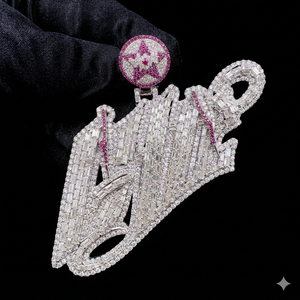 Rapper's Hip Hop 925 Silver <b>Gold</b> Plated Iced Custom <b>Initial</b> Name <b>Necklace</b> Star Bail Moissanite Big Fine Pendants Party Occasions - Product Image 1