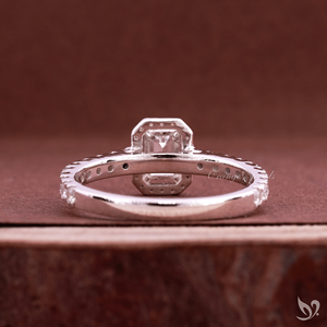 0.5 Carat Emerald Cut Halo <b>Diamond</b> <b>Ring</b> Lab Grown Stone Pave Band White Gold Engagement <b>Ring</b> - Product Image 3