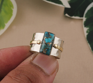 Natural Blue Copper Turquoise Bezel Set Classic Certified Wedding Band <b>Ring</b> 925 Sterling <b>Silver</b> Handcrafted Women <b>Men</b> Boho - Product Image 4