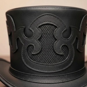 Men’s <b>Black</b> Leather <b>Top</b> <b>Hat</b> Manufacturer Stylish High Crown Leather Headwear with Premium Finish Custom Production and Wholesale - Product Image 5