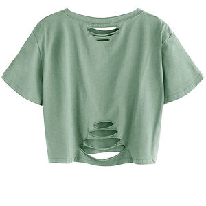 Customise <b>Distressed</b> Crop T Shirt Oversized Short Sleeve Casual Streetwear Crop <b>Top</b> Cotton Custom Logo OEM Supplier - Product Image 5