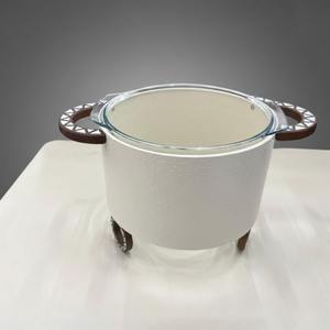 Soupière de luxe texturée avec poignées en bois géométriques, élégant réchaud alimentaire pour buffet, fête et traiteur - Product Image 5