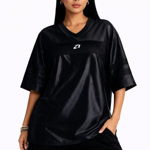 Custom Number Print Oversized Black Mesh American Football Jersey T-shirts Breathable Polyester Streetwear <b>Tops</b> Unisex Bulk USA - Product Image 1