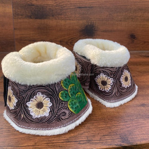 Luxury Wholesale Handmade <b>Tooled</b> Genuine <b>Leather</b> Floral Design Horse English Small Boot Wrap Cowhide <b>Leather</b> Soft Accessories - Product Image 3