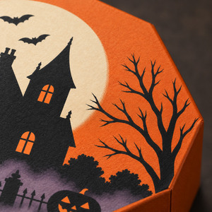 Boîte cadeau rigide octogonale personnalisée pour Halloween avec couvercle, emballage imprimé maison hantée pour bonbons et cadeaux - Product Image 4