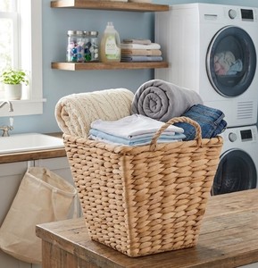 Natural Handwoven Water Hyacinth <b>Storage</b> <b>Basket</b> with Sturdy Braided Handles Decorative Woven Organizer Bin for Home <b>Storage</b> - Product Image 5
