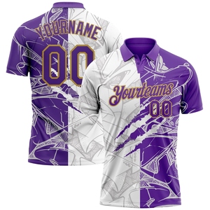 Polo de golf de performance personnalisé blanc et rouge royal 3D avec drapeau américain, le plus vendu de notre gamme professionnelle en gros - Product Image 6