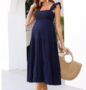 Vestido de Maternidad y Lactancia sin Mangas, Transpirable, Color Azul, Talla Grande, para Fiestas - Product Image 3