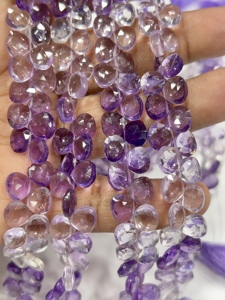 Cuentas facetadas de cuarzo amatista rosa natural con efecto degradado, forma de corazón, tipo briolette, 6-7 mm aprox. Cuentas Sueltas de Piedras Preciosas de 8 Pulgadas - Product Image 3