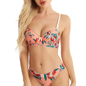 Women's High Waist Triangle <b>Push</b>-<b>Up</b> Solid Front Bandage Two-Piece <b>Swimsuit</b> Set Spandex Casual-Comfy Deep V Neck Seamless - Product Image 1