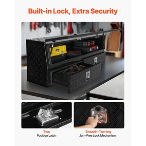 Contractor Truck <b>Tool</b> <b>Box</b> <b>with</b> Flip Door Weath 81.5 X 21 X 13 in Black Tread Aluminum TopSider Toolbox Two Lower Drawers - Product Image 5