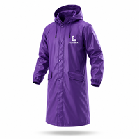 Chaqueta Impermeable Larga para Hombre con Logotipo Personalizado OEM, Capucha, Forro Polar Morado, Resistente al Viento, para Trabajo al Aire Libre