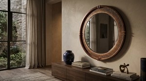 Miroir mural rond en métal, style moderne du milieu du siècle, cadre décoratif finition bronze, chambre et salle de bain - Product Image 2