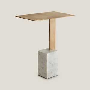 Opulent Durable Modern Rectangular Side <b>Table</b> with Marble Base and Aluminum Top Contemporary Design for Living Room - Product Image 3