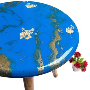 Mesa de Centro Multifuncional de Resina y Madera Natural con Patas Plegables, Tapa Redonda de 12'' y 15'' de Alto, Ideal para Bodas y Diwali - Product Image 6