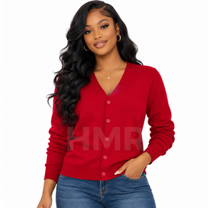 HMR Sorority Sisterhood Acrylic <b>Red</b> <b>Cardigan</b> Embroidered Winter Eco-Friendly Ladies Solid Color Button Front - Product Image 1