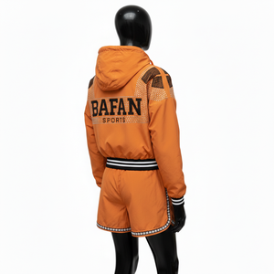 Conjunto de Chaqueta Cortavientos y Pantalones Cortos para Mujer, Tela Suave de Nailon y Poliéster, Diseño de Paneles, Logotipo Personalizado, Tallas Grandes - Product Image 5