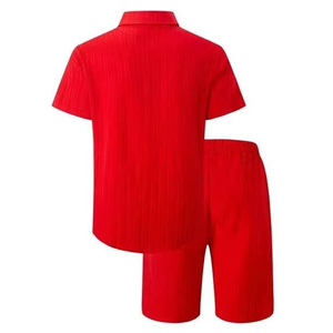 Ensemble T-shirt et short décontracté en velours côtelé pour homme, couleur unie, deux pièces, avec logo personnalisé, collection été 2026 - Product Image 4