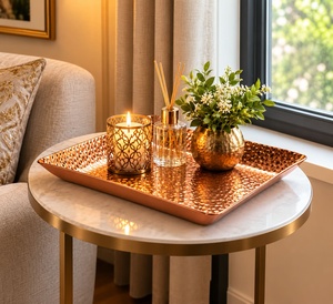 Bandeja de Cobre Hecha a Mano, Decorativa Rústica para Mesa, Paquete Individual - Product Image 3