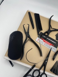 Kit Profesional de Herramientas para Extensiones de Cabello, Color Negro Mate, Alicates de Acero Inoxidable de Grado Quirúrgico, Cuentas, Hilos de Nailon, Pinzas - Product Image 5