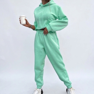 Women Casual Loose Fleece Warm Breathable Tracksuit Short Top Ankle Harem Pants Solid Long Sleeve Hooded Autumn Winter Sport Two - Product Image 6
