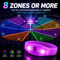 Bracelet LED interactif sans fil Sincen RGB clignotant en silicone pour concert, avec logo personnalisé et télécommande 433 MHz
