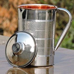 Carafe en acier inoxydable de 1800 ml avec revêtement extérieur en acier et intérieur en cuivre, grande capacité, bienfaits ayurvédiques pour la santé, accessoire couvercle inclus - Product Image 1