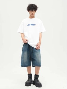 Pantalones Cortos de Mezclilla para Hombre, Estilo Urbano, Ecológicos, Corte Recto Holgado, Colección de Verano, Tejido de Punto, en Tonos Claros y Oscuros - Product Image 3