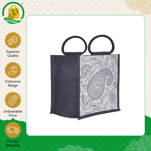 ถุงช้อปปิ้งผ้ากระสอบป่านคุณภาพดีที่สุด แบบกำหนดเองได้ เป็นมิตรกับสิ่งแวดล้อม ลายเรขาคณิต ปราศจากสารอะโซ พร้อมหูหิ้วแบบถักบุฟองน้ำ - Product Image 5