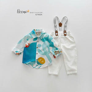 ชุดเสื้อผ้าเด็กผู้ชายแฟชั่น เสื้อเชิ้ตและกางเกงทรงหลวมพร้อมสายเอี๊ยมและหูกระต่าย ชุดเสื้อผ้าเด็กผู้ชายหล่อๆ สำหรับงานแต่งงาน งานปาร์ตี้ - Product Image 5