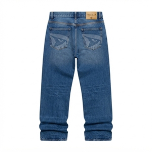 Jean en denim brodé coupe droite taille haute coupe régulière délavé en coton style streetwear pour homme printemps - Product Image 2