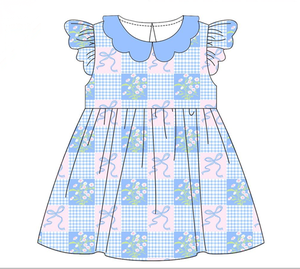 Abiti Estivi Smockati Blu Floreali Personalizzati per Bambine, Vestiti a Bolle/Camicie Polo Abbinati per Sorelle e Fratelli - Product Image 2