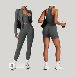 Ensemble de yoga 3 pièces pour femmes grandes tailles, couleur unie, écologique, respirant, leggings de sport à compression abdominale haute élasticité - Product Image 6