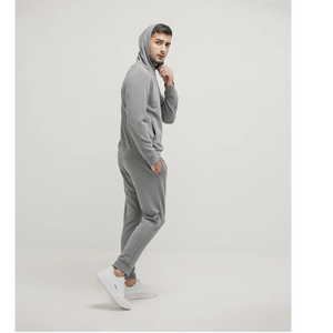 Survêtement gris à capuche pour homme, couleur unie, coupe décontractée, 100 % coton, coupe régulière avec poches latérales, taille élastique - Product Image 4