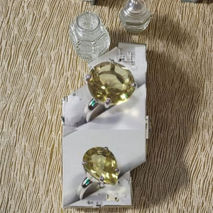 Anillo de Cuarzo Limón en Plata de Ley 925, Anillos de Compromiso, Estilo Vintage Bohemio, Anillo de Eternidad Antiguo con Baño de Oro para Mujer - Product Image 1