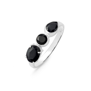 Anillo de Plata de Ley 925 con Tres Piedras de Ónix Negro Ovalado y Facetado, Estilo Clásico para Uso Diario, Anillo Fino - Product Image 2