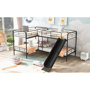Letto a Castello a Forma di L Nero per Bambini con Scivolo e Scala, Modello Vecchio SKU GX000615AAB - Product Image 4