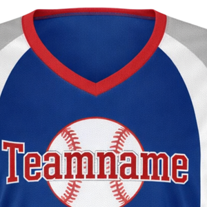 Camiseta de Softbol Sublimada con Cuello en V, Azul Rey, Rojo y Gris, Uniforme Personalizado para Equipo con Diseño de Número en la Espalda - Product Image 5