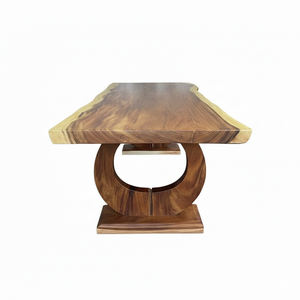 Mesa de Comedor Moderna de Lujo en Madera Suar con Borde Natural, Tablero de Madera Sólida, Base Elegante en Forma de O para Entrada de Hotel - Product Image 4