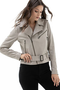 Chaqueta de Cuero para Mujer, Abrigo Cálido de Moda para Otoño e Invierno, Chaqueta Sencilla de PU con Cierre - Product Image 4