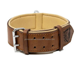 Collar de perro de cuero de primera calidad marrón de 2 pulgadas de ancho resistente con acolchado blando de vaca y herrajes de latón con costuras de borde duradero - Product Image 1