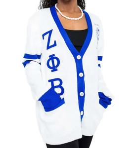 Zeta Phi Beta <b>Cardigan</b> <b>Black</b> Green <b>Plus</b> <b>Size</b> Women's Sweater V-Neck Full Sleeve Wool/Cashmere Blend Single Breasted - Product Image 4