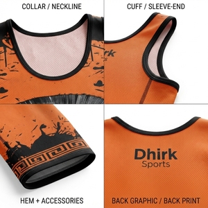 Combinaison de lutte ajustée en spandex orange Spartan sublimée sur mesure pour hommes, idéale pour les sports de combat et les arts martiaux - Product Image 4
